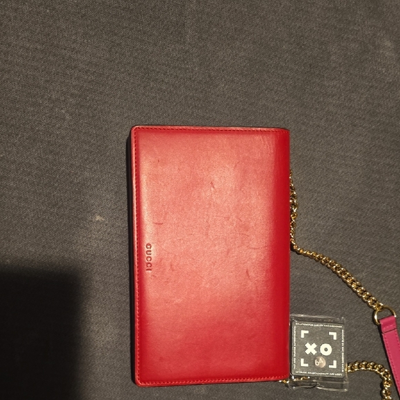 Gucci Red and Tan Clutch/Wallet with Gold Chain - Picture 3 of 8